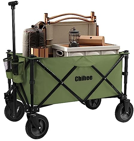 Chihee Faltbarer Wagen Gartenwagen Heavy-Duty mit 2 Tassenhaltern,Campingwagen für kardanische Räder mit Bremssystem große Kapazität Abnehmbarer Stoff,für Sportveranstaltungen,Camping,Strandausflüge