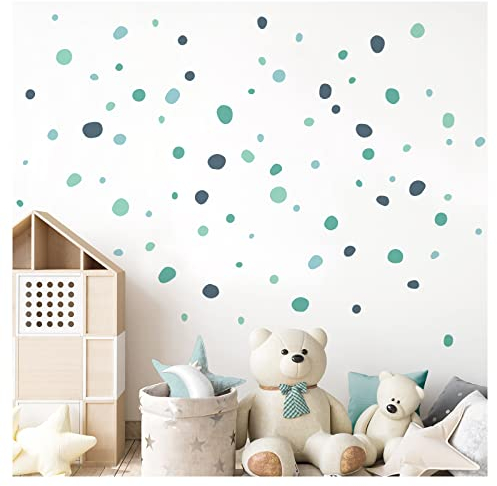 Little Deco Wandsticker Tupfen Kreise für Babyzimmer 92 Stück Klebepunkte Wandtattoo für Kinderzimmer Dots in Blau Hellblau Mint Set Pastell Wandaufkleber DL925-19