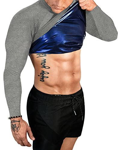 FUXERT Sauna-Shirt für Herren, langärmelig, Saunaanzug, Schweißkompression, Oberteil, Gewichtsverlust, Body Shaper für Workout, Sport, Grau977, Small