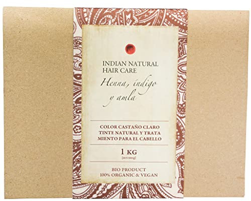 Henna, índigo y amla - Color castaño claro - Tinte natural y tratamiento para el cabello - En polvo (1kg)