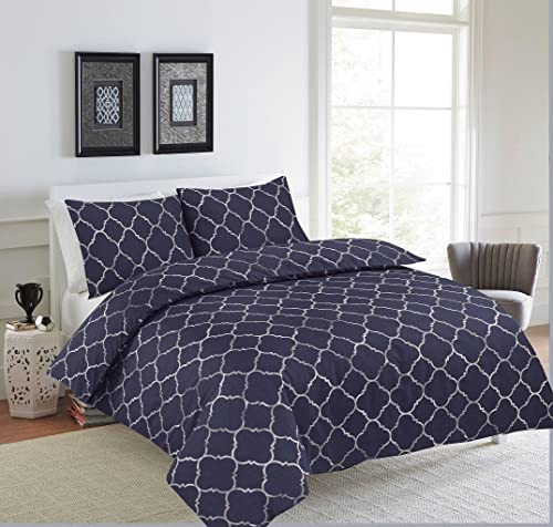 Milosc Luxury Printed Duvet Cover Set Easy Care Washable Bedding Set With Matching Pillow Cover New Home Gift Sets (Ezra Grey, King (U.K. Standard))
