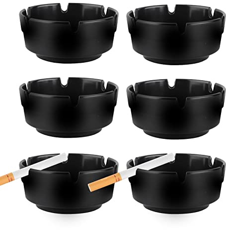 6Pcs Ashtray Sets for Cigarettes, Plastic Tabletop Ash Tray Sets, Indoor Outdoor Ashtrays Perfect for Home Patio Restaurant Bar Hotel and Office Use (Set of 6 Black)
