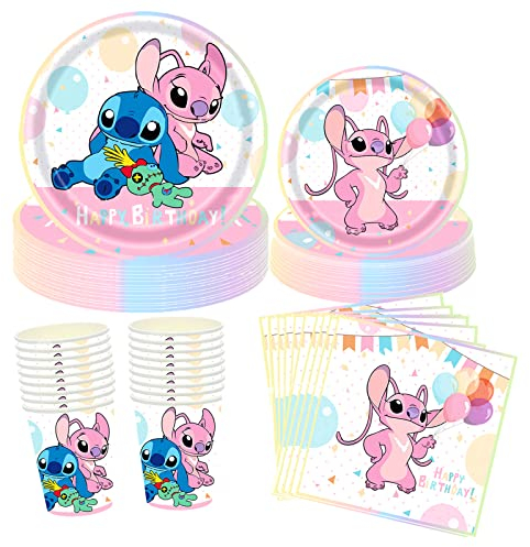 Set di Stoviglie di Carta per Feste di Compleanno dei Bambini, Piatti di Carta,Tovaglioli, Bicchieri, Decorazione per il Compleanno dei Bambini (Rosa)