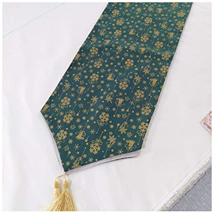 Epinki Tischläufer Vintage Boho, Baumwolle Leinen Tischläufer Handgemachte Schneeflocke Glocken Weihnachtsbaum, abwaschbar & fleckenabweisend Table Runner für Tabletop Dekor (Grün, 32x210 cm)