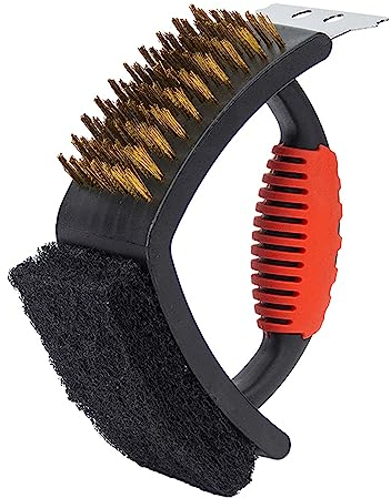 Amig - Spazzola di Pulizia 3 in 1 per Barbecue Fireplus | Accessorio per la Pulizia delle Griglie | Spazzola, Raschietto e Spatola | Barbecue a Carbonella, a Gas o Elettriche | Misure: 16,5x11,5x7cm
