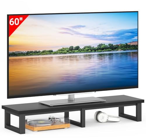 YAOHUOO 45 Large TV Riser Stand for 32-60 Inch TVs, Shelf With Steel Legs for Home Office, Black