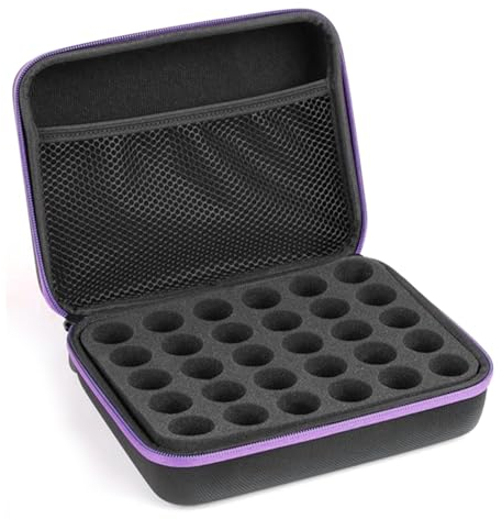 Orssmigs 30 Fächer ätherische öle Tasche Aufbewahrung Wasserdichte Nagellack Aufbewahrungsbox Eva Nagellack Tasche Tragbare ätherisches Öl Travel Box mit Griff für 5ml, 10ml, 15ml Flaschen (Lila)