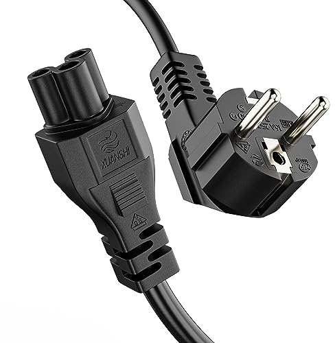 ETEC Stromkabel 3 Polig, 2,0m, Stecker Schutzkontakt Netzstecker auf C5 Buchse, Netzteil Strom Kabel Netzkabel für PC Monitor Drucker, Schwarz