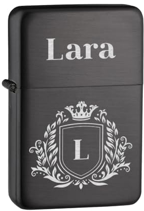 Sturmfeuerzeug Anthrazit Geschenk zum Geburtstag - Feuerzeug aus Metall mit Namen - für Jubiläum und Weihnachten - Outdoor Benzinfeuerzeug für Frauen und Männer - zum campen, wandern und jagen