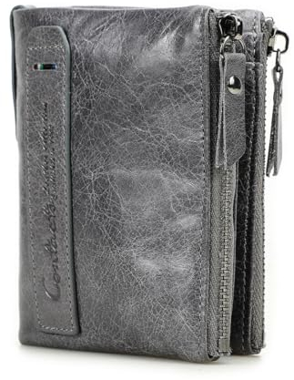 Contacts Portafoglio da uomo in vera pelle bifold portafoglio doppia cerniera, grigio., Rétro