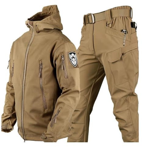 Wygwlg Zweiteiliges Skianzug-Set Für Herren, Herren-Winter-Wasserdichter, Winddichter Kapuzen-Schneemantel, 2-teilig, Snowboard-Schneeanzüge, Inklusive Armband, Gürtel (Color : Brown, Size : L)