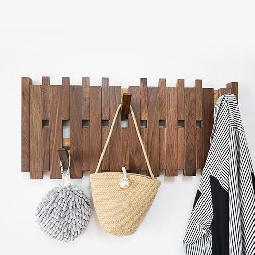 oiakus Porte-Manteau Pliant en Bois, 2 rangées de Crochets pour Touches de Piano avec Design Rabattable à 45°, patères murales pour entrée, Salon, Chambre, Cuisine