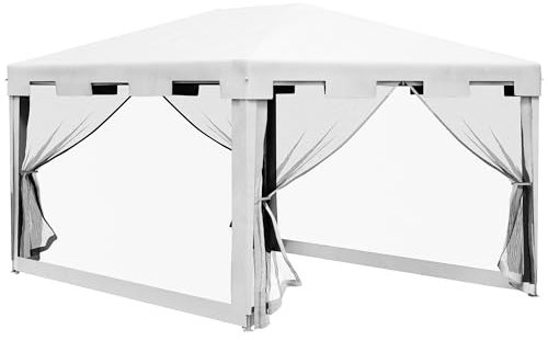 Outsunny Carpa de Jardín 4x3 m Cenador Desmontable Exterior con 4 Mosquiteras Laterales 2 Puertas con Cremallera y 6 Orificios de Drenaje Impermeable Anti-UV para Terraza Patio Playa Blanco y Negro
