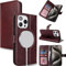 Zouzt for iPhone 15 Pro Max 6.7 Inch Genuine Leather Wallet case with Card Holder, [for MagSafe][Credit Slot][Real Leather] Flip Folio Book Protective Phone Cover Women Men - Dark Brown