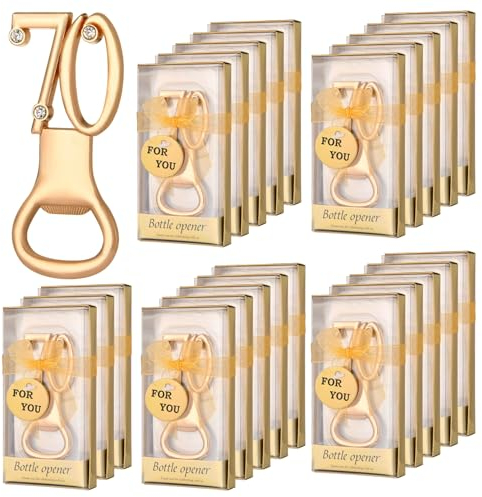 YLSZHYR 24 apribottiglie dorate per feste di compleanno, bomboniere per 70° anniversario, bomboniere per ospiti, apribottiglie per feste di compleanno, regalo, souvenir (24P 70)