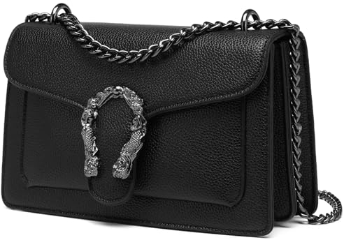 Travistar Crossbody Bag Umhängetasche Damen - Kette Handtasche Damen Klein Schultertasche Leder Cross Body Tasche Mode Abendtasche mit Verstellbarer Ketten-Schulterriemen Schwarze