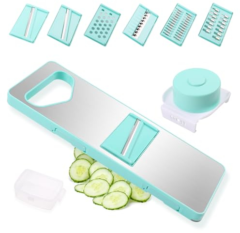 Yiomxhi Mandoline Cuisine Professionnelle, Coupe Legumes Multifonctions en Inox, Decoupe Legumes Manuel avec 6 Lames pour Trancher, Couper et Gaufre Les Fruits et Légumes