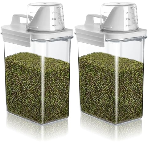 Vegena 2pcs dispensador de detergente de lavandería 1800ml dispensador de detergente en polvo, caja de detergente con taza de medición dispensador de detergente hermético recipiente de detergente en