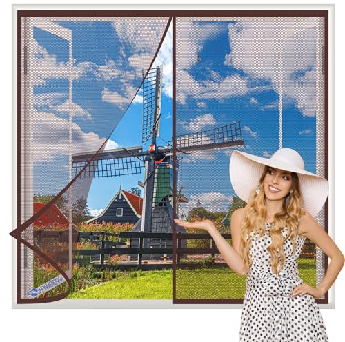 Zanzariera Magnetica per Finestra 70x130cm Marrone Magnetico Pieghevole Zanzariera Porta Tenda Porta Magnetica Punch Gratuito per balcone Porte D’Ingresso Porte Cortili