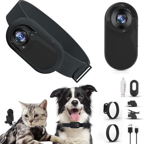 PUSOKEI Cámara para Collar de Gato, Cámara para Collar para Mascotas Full HD DV de 170° con Funciones de Vídeo y Fotografía, Mini Cámara Corporal para Suministros