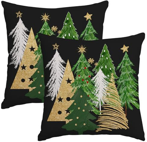 Miaikoe Weihnachten Kissenbezüge 50x50 cm Set von 2 Weihnachtsbaum Schwarz Dekorative Wurf Kissenbezüge Winter Urlaub Kissenbezüge Dekor für Home Couch Sofa