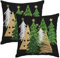 Miaikoe Weihnachten Kissenbezüge 50x50 cm Set von 2 Weihnachtsbaum Schwarz Dekorative Wurf Kissenbezüge Winter Urlaub Kissenbezüge Dekor für Home Couch Sofa