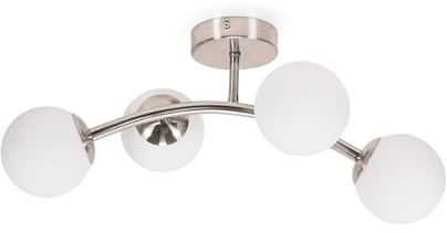 ValueLights | Silver Chrome 4 Way Ceiling Light with Opal White Frosted Glass Globe Shades for Living Room Hallway Bedroom | Ceiling Lights, Home Décor Essential | Included LED Bulb | Mains Wired