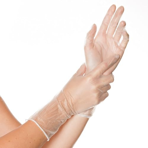 FRANZ MENSCH 100 Stück Hygostar Vinylhandschuhe Ideal Long | puderfrei, Packung, transparent, 8/M, L: 30cm, Einmalhandschuhe, Einweg- Handschuhe,Vinylhandschuhe
