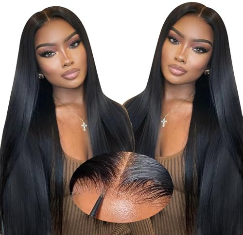 Oxeyegirl 18 Pouces 9x6 Straight 200% Densité Perruque Femme Naturelle Brésilien Perruque Naturel Humaine Sans Colle Cheveux Humain Glueless Wear and Go Wig Human Hair Pre Plucked Pre Cut(46cm)