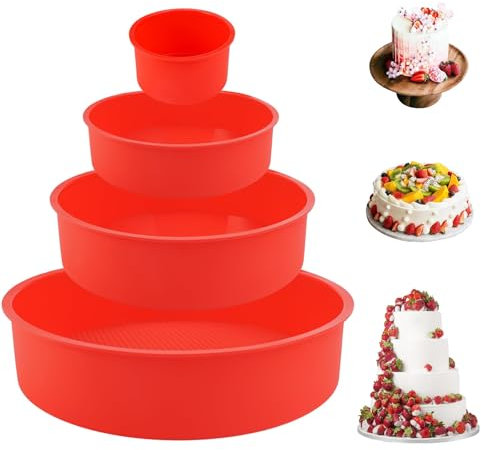 Rairsky Set of 4 Air Fryer Moulds - 4+6+8+10 Inch Round Cake & Bread Baking Tray, Non-Stick Silicone