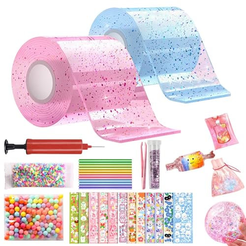 2 Rollen Nano Tape Bubbles Set, Magie Nano Tape Set, Nano Doppelseitiges Klebeband, Elastische Blase Ballons, Craft Blowing Bubble Tape Mit Pailletten Aufkleber Craft Decompressio