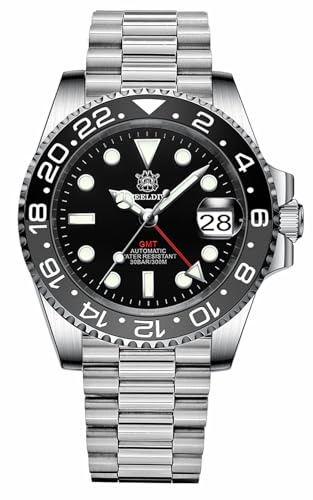 Burnside Steeldive SD1993, GMT, Bruce Wayne, NH34, Saphir, Lume, 300 m Taucher, Tauchen, BNIB, Schwarz , Armband