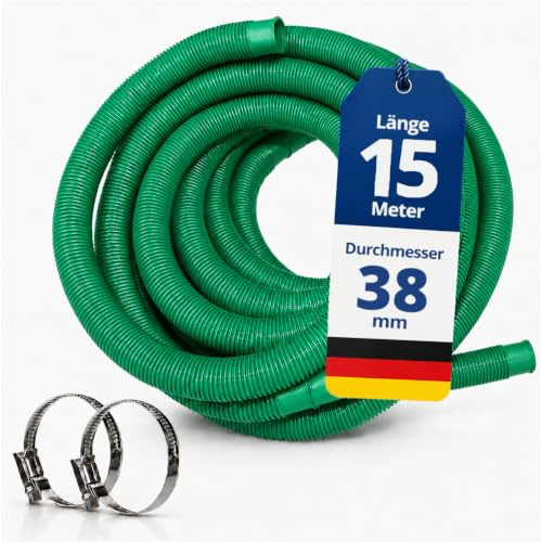 HAF Poolschlauch Grün (Ø 38mm / 15m Länge) – Schwimmbadschlauch für Sandfilteranlage und Poolpumpe – UV-beständig und chlorbeständig – Solarschlauch für Aufstellpool, Einbaupool und Schwimmbad