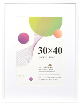 Scholartree 30x40 Bilderrahmen-1 Pack Weiß,12x16 Bilderrahmen, Holzbilderrahmen mit A4 Passepartout,mit Wandaufhängung