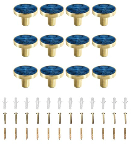 TopHomer 12er-Pack Schubgriffe, blaue runde Schrankknöpfe, 32 x 25 mm Einzellochbox, Türgriff mit Schraube für Schrank, Schrank, Kommode, Möbel