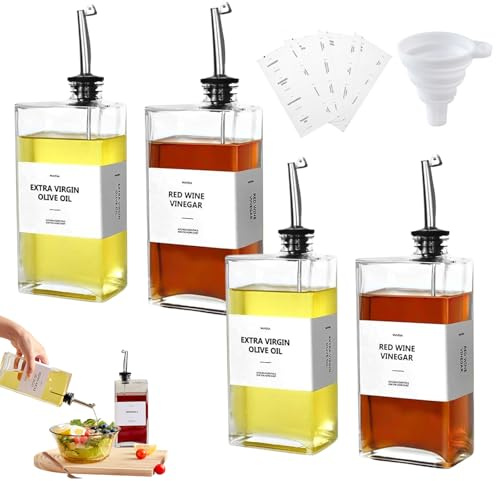 Butyeak Lot de 4 Bouteille Huile 500ml Distributeur Huile D'Olive, Huilier en Verre, Distributeur Huile D'Olive, Bouteille Vinaigrette, Verseur Huile avec Bec Verseur, Flacon Sauce, Oil Dispenser