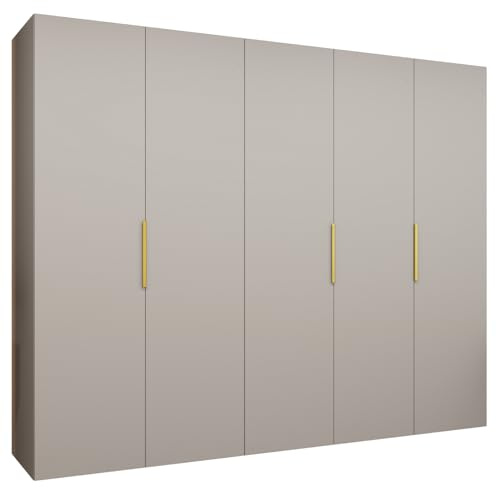MEBLE KRYSPOL - Kleiderschrank - Drehtürenschrank - Schrank 250x202x52cm - Moderner Garderobenschrank Schlafzimmer, Flur, Jugendzimmer - Farbe Kaschmir, Griff Gold - Marbella 1 250