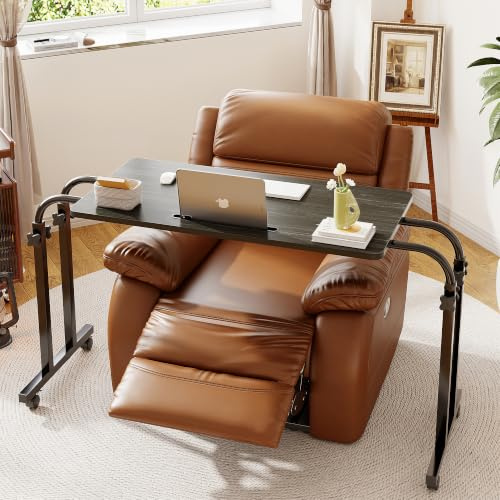 TigerDad Mobile Recliner Desk Overbed Table with Wheels Laptop Stand Tray | Adjustable height & length hospital bed table. Fits beds, sofas, recliners. Holds laptops, meals, medical supplies