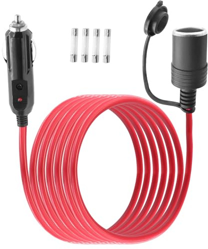LANMINGLEL 14AWG Car Cigarette Lighter Extension Cord, 12V/24V Heavy Duty Cigarette Lighter Male to Female Extension Cable with LED Light and 20A Fuse,for Tire Pump, Air Compressor Refrigerator (2M)