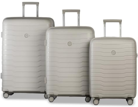 Worldpack Trolley Set Beige (S, M, L) – Leicht & stabil mit viel Stauraum – Hartschalenkoffer mit Organizer, TSA-Schloss & Zwillingsrollen – Umweltfreundlich – Reisekoffer Set 3 teilig
