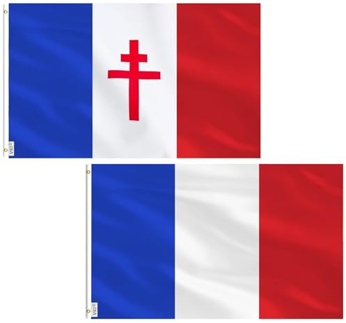 VKI Lote de 2 Banderas de Francia 90 x 150 cm | Bandera Francesa Resistente a la Intemperie con Arandelas de Latón | Colores Vivos y Refuerzo con Doble Costura | Para Jardín, Balcón y Eventos