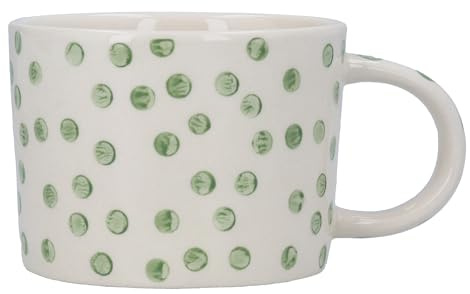 Gisela Graham Stoneware Mug, Green Dots Pattern, 300ml, Dishwasher Safe, Glazed Finish
