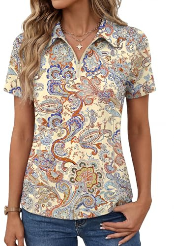 Rapbin Womens Polo Shirt Short Sleeve Gym Golf Tops Ladies Running T-Shirt | 1/4 Zip Workout Top Quick Dry Sports Top for Tennis Golf Activewear Lightweight UPF 50+ UV Sun Protection Tee Shirts