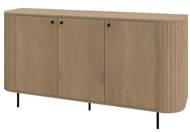 Masseno Kommode BOLLA 164,6 cm Sideboard mit Schubladen und 3 Türen für Wohnzimmer Schlafzimmer Modern 164,6x42,3x85,4 cm Eichefarben