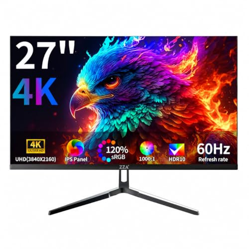 ZZA 27 Inch 4K Monitor, UHD 3840x2160 IPS Computer Monitor, PC Display with HDMI 2.0 & DisplayPort, Eye Care Screen for Home Office