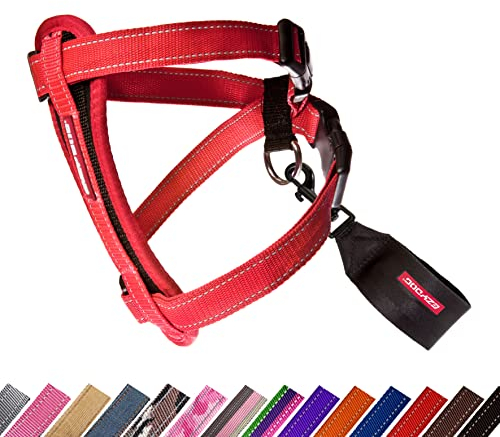 EzyDog Hundegeschirr Chest Plate – Sicherheitsgeschirr mit Sicherheitsgurt-Adapter – Reflektierendes, Gepolstertes Geschirr für kleine, mittelgroße und große Hunde (XL, Rot)