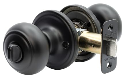 Copper Creek Matte Black Door Knobs - Round Colonial with Privacy Locking Function for Home Improvement - Interior Door Knobs Fits All Standard - Locking Door Knob for Bedroom & Bathroom - 1 Pack