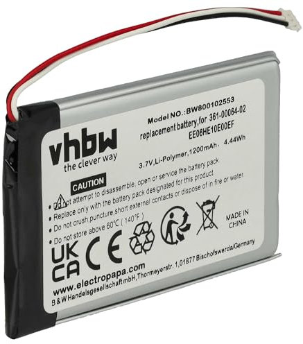 vhbw batteria compatibile con Garmin Nüvi 3760T, 3760, 361-00046-02, 3790, 3700, 3750 navigatore GPS (1200mAh, 3,7V, Li-Poly)