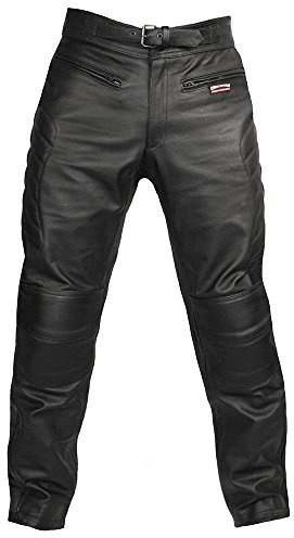 Skintan Herren Echtes Leder Motorradhose mit CE Protektoren Schwarz
