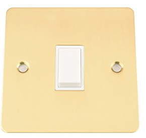 Light Switch 1 Gang - Polished Brass Flat - White Insert Plastic Switch - 10 Amp Single 1 Gang 2 Way